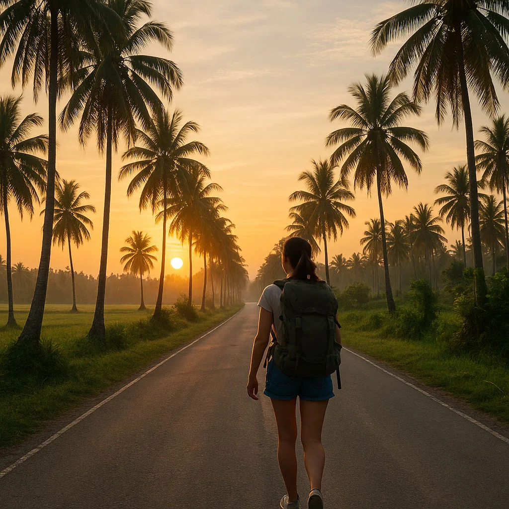 Mika backpacking at sunrise with budget travel tips Philippines