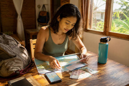 Budget Travel Tips Philippines: Spend Less Without Ruining The Trip budget travel tips Philippines planning table with ferry ticket and backpack
