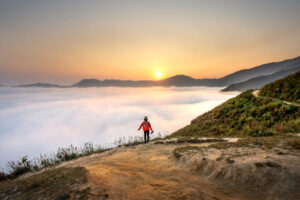 slow travel – peaceful morning walk along a mountain trail