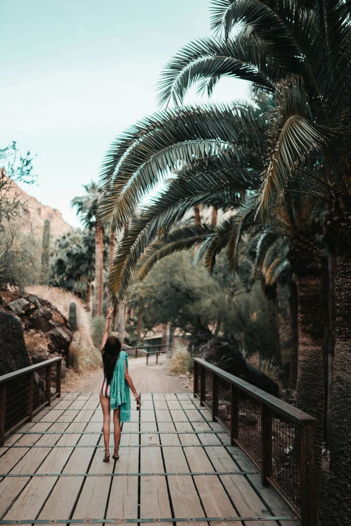 solo travel Philippines – traveler walking alone along a palm-lined road