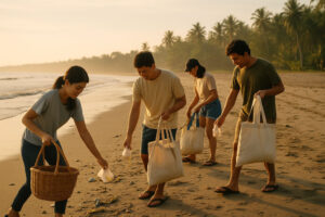 Community cleanup showing sustainable travel practices