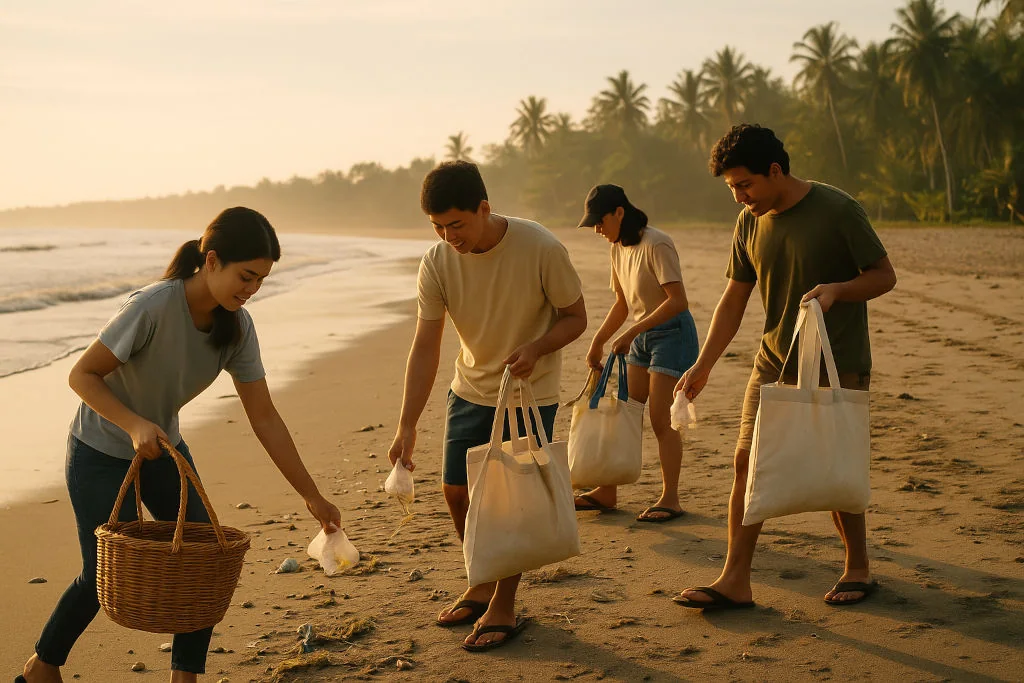 Community cleanup showing sustainable travel practices