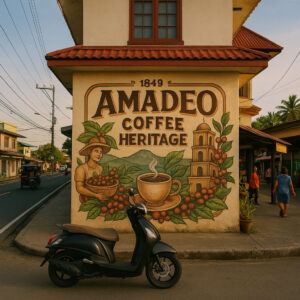 Coffee heritage mural in Amadeo during a Cavite heritage road trip