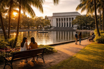 Golden-hour Capitol Park and Lagoon during a Bacolod travel guide slow afternoon