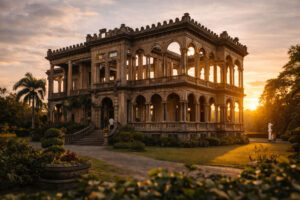 Heritage side trip mood for a Bacolod travel guide featuring The Ruins or Silay