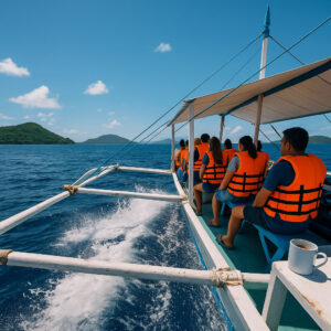 Bangka ferrying passengers between islands in the Philippines