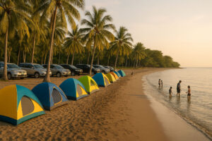 Batangas beachfront campsite with tents and cars for Luzon beach camping
