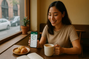 Traveler reviewing Philippines travel budget examples in a café