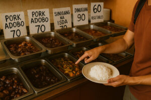 Carinderia counter with affordable meals for a Philippines travel budget