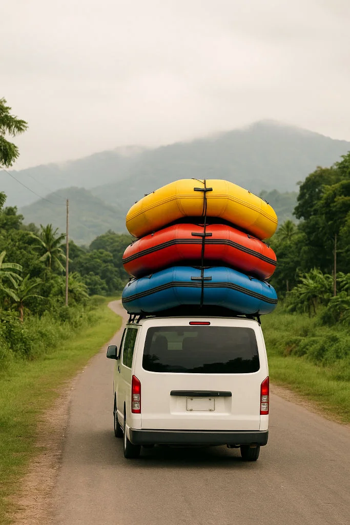 Rafting shuttle van carrying rafts to the Cagayan de Oro River