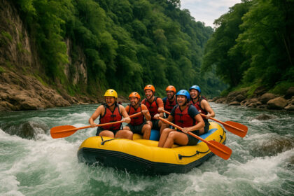 Raft navigating rapids during CDO river adventures