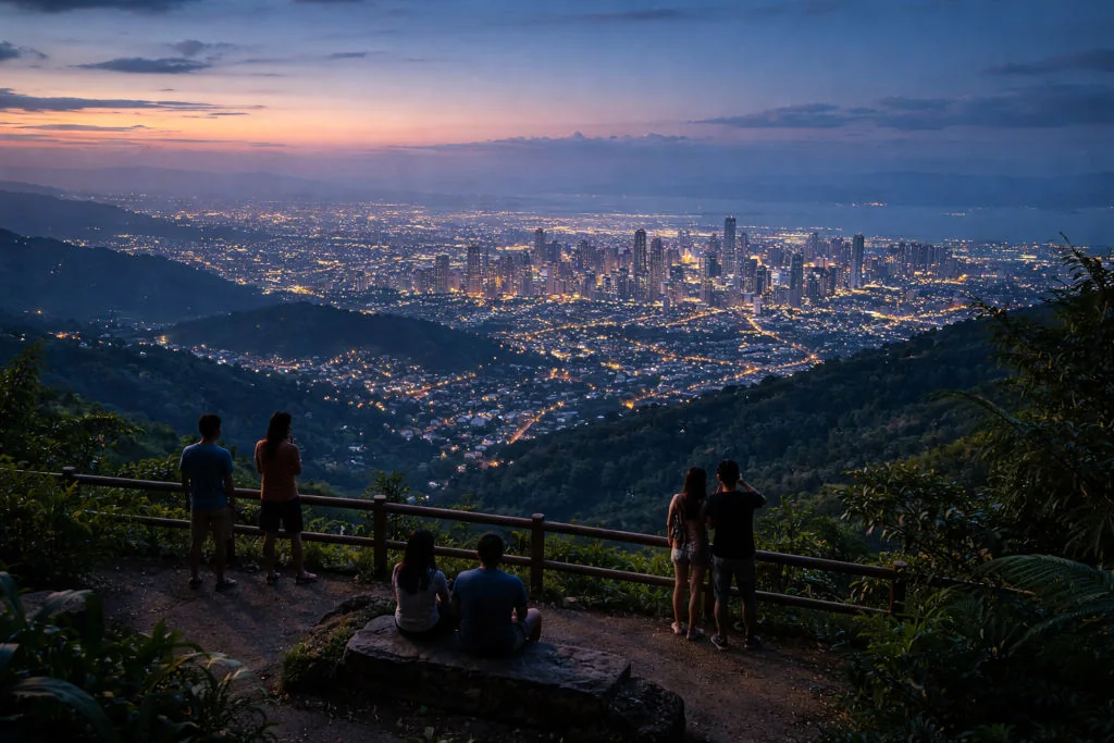 Cebu City skyline at dusk from Busay for Cebu mountain escapes