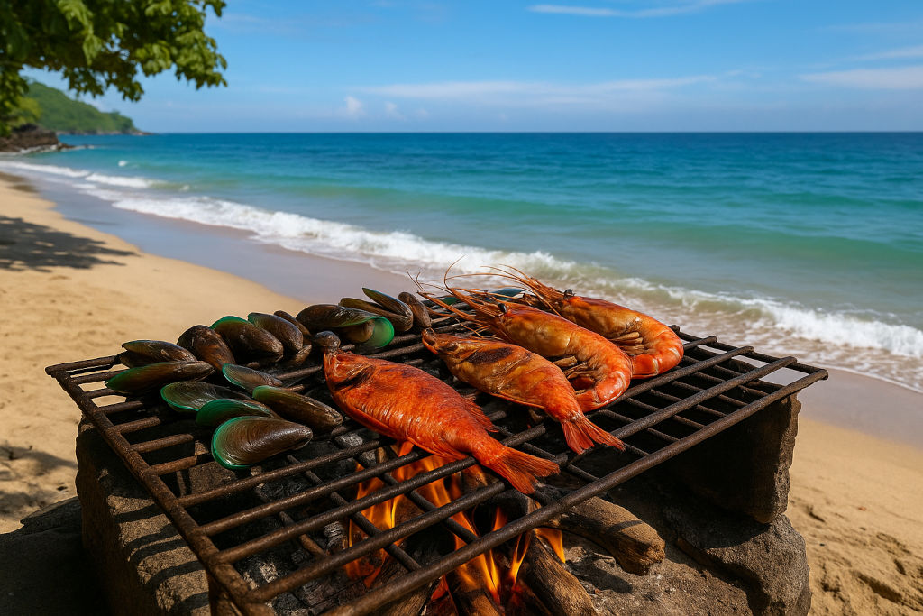 Filipino coastal cooking grill by the beach