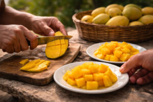 Fresh mango slicing moment for Guimaras island escapes