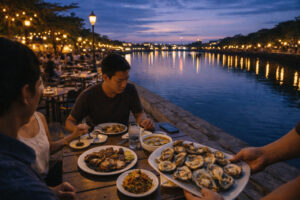Iloilo River Esplanade evening seafood dinner highlighting Iloilo fresh flavors