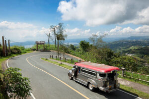 Jeepney on Halsema Highway during Bontoc highlands travel