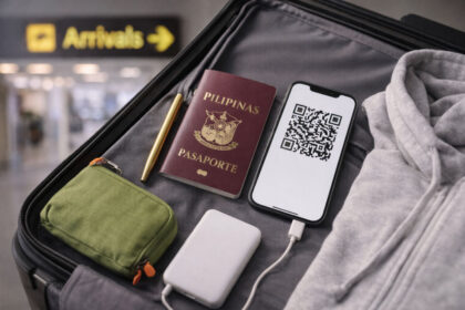 Arrival essentials flat lay for a Manila airport survival guide