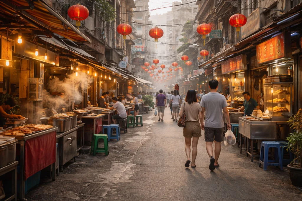 Manila food neighborhoods guide featuring a calm Binondo street