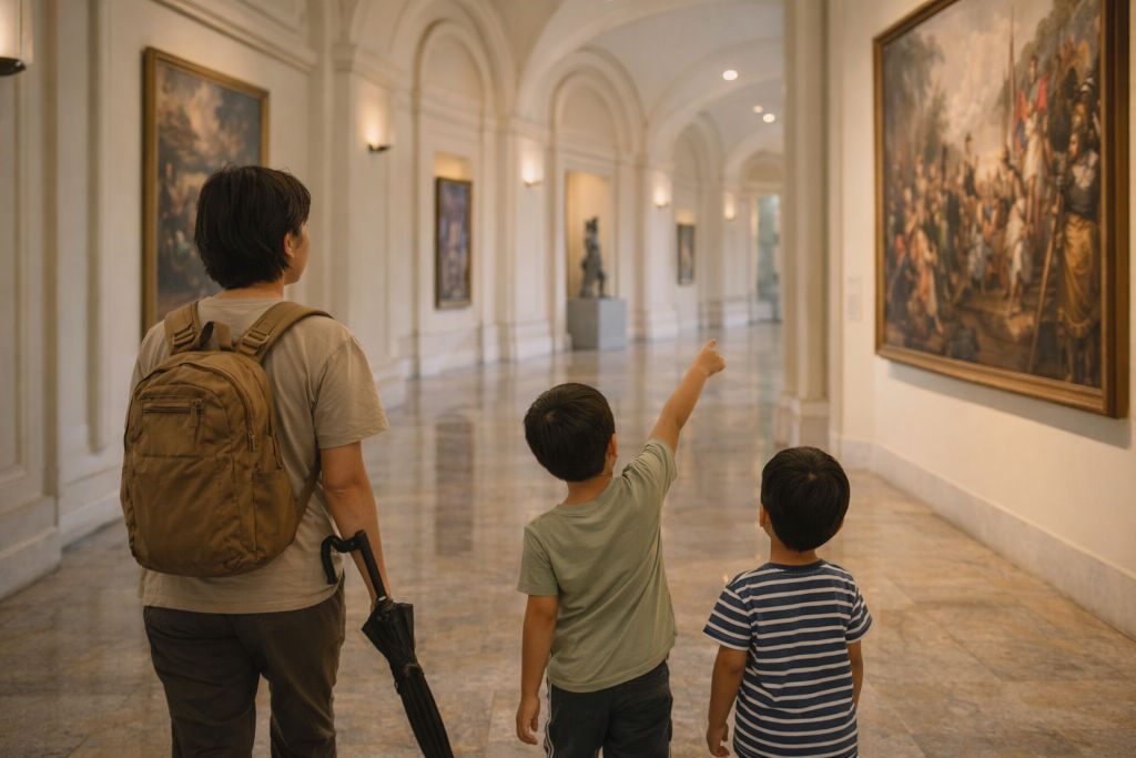 Manila with kids enjoying a calm museum hall visit