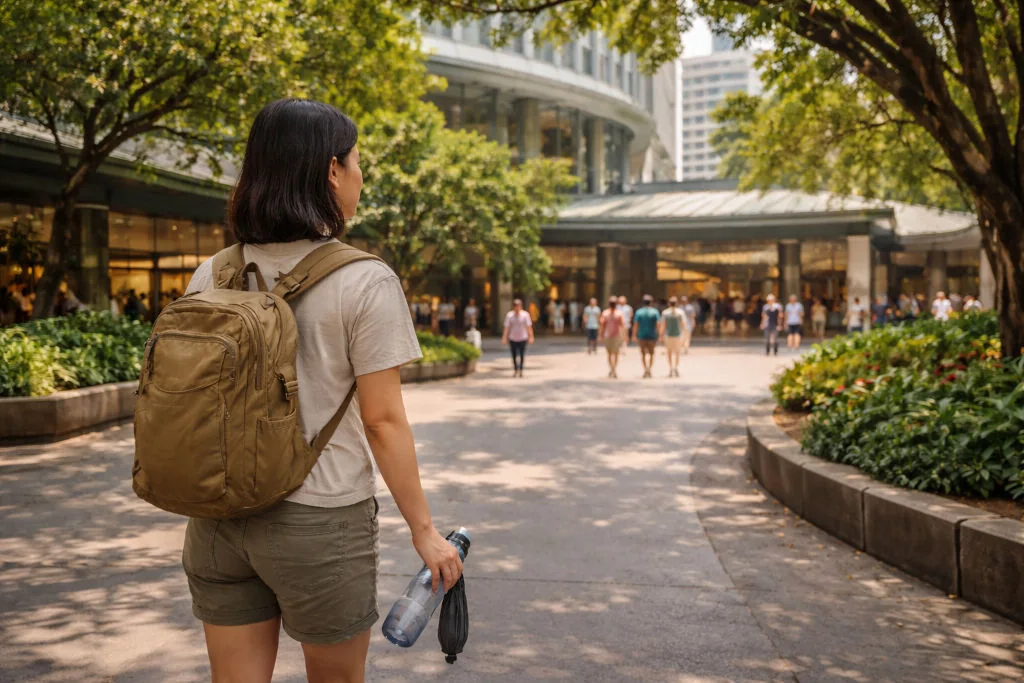 Manila without a car walking zone in Makati Ayala core with a planned aircon rest break