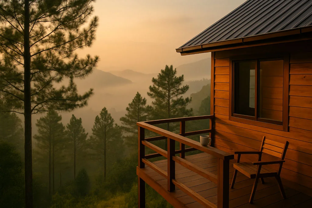 mountain cabin glamping in the Philippines at sunrise