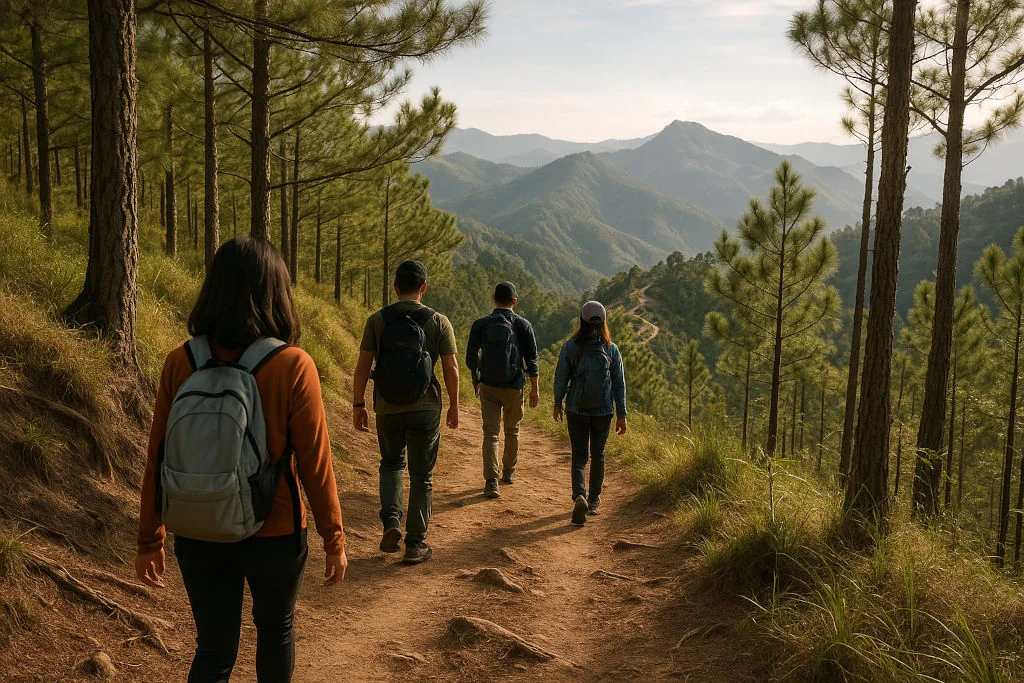 Hikers on Mt. Kupapey trail during Bontoc highlands travel