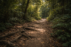 Dappled forest path textures for a nature travel reset