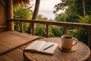 Journaling and coffee reset ritual for a nature travel reset