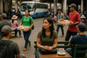 People-watching at a terminal capturing everyday no-expectation travel moments