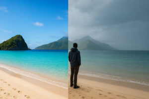 Beach scene showing dry and rainy season contrast for Philippines weather travel guide