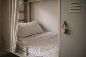 Philippines hostel guide showing dorm privacy curtains and secure lockers