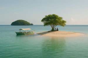 Small boat at a quiet shore during Hundred Islands escapes