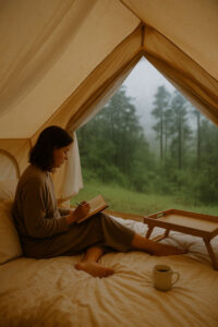 cozy rainy day glamping in the Philippines inside a tent