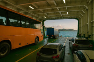 RoRo bus parked on vehicle deck of a Philippine ferry