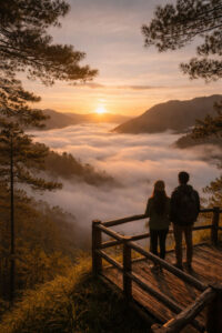 Sagada ridge overlooking a sea of clouds at sunrise