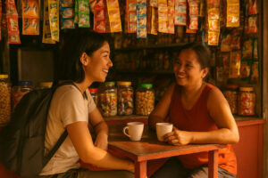 Sari-sari store chat capturing meaningful travel moments with locals