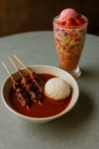 Satti and knickerbocker dessert showing Zamboanga city colors