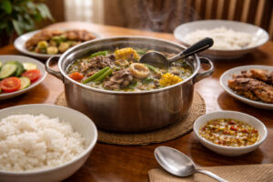 Kansi-style sabaw and rice on a home table in Visayan comfort kitchens