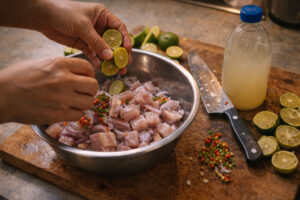 Visayan comfort kitchens hands preparing kinilaw with calamansi and vinegar