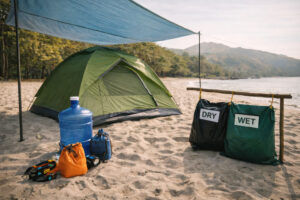 Organized campsite setup for Zambales island camping