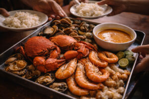 Zamboanga food guide paluto seafood dinner featuring curacha and Alavar-style sauce