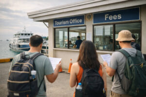 Paying environmental fee at Maya port tourism office for cagayan de oro to malapascua