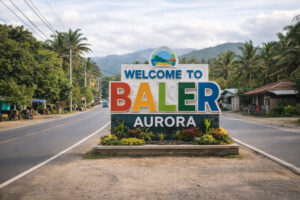 Baler Travel Guide orientation photo of a welcome sign or town marker in Baler, Aurora