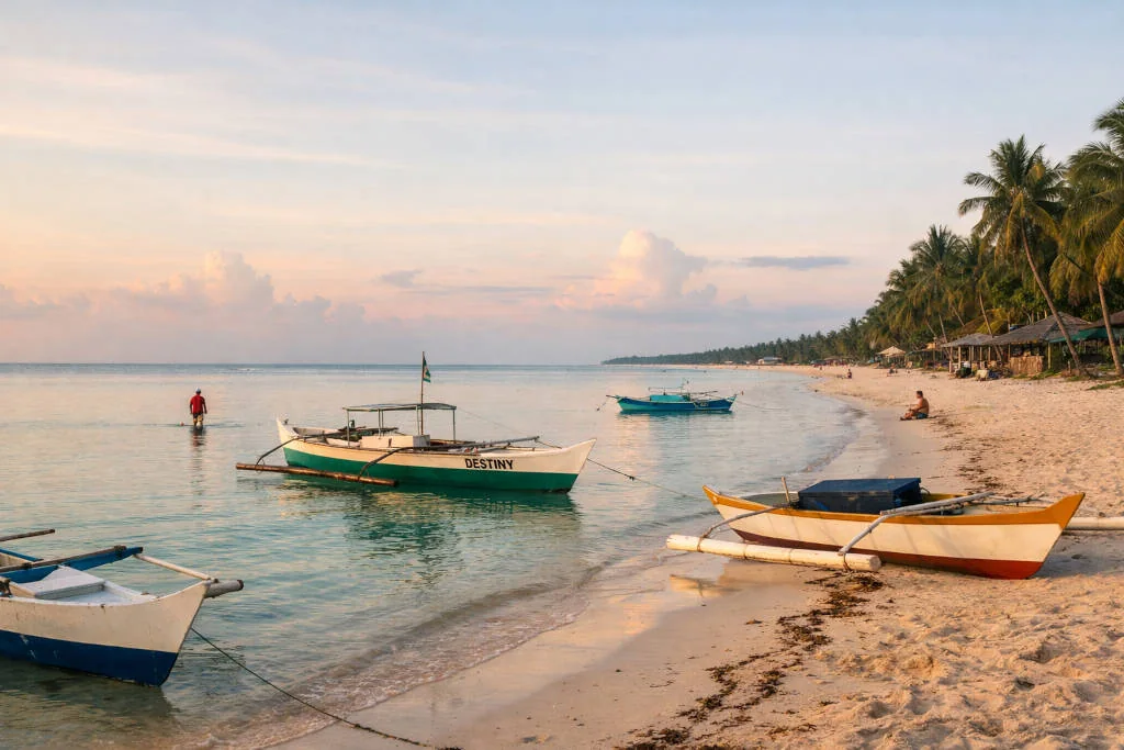 Bantayan Island weekend trip calm Santa Fe shoreline in gentle morning light