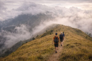 Grassland ridge and clouds on Mt. Ulap for beginner hikes Philippines in Benguet