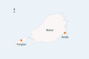 Best beaches in Bohol countryside map showing Panglao and Anda in Bohol