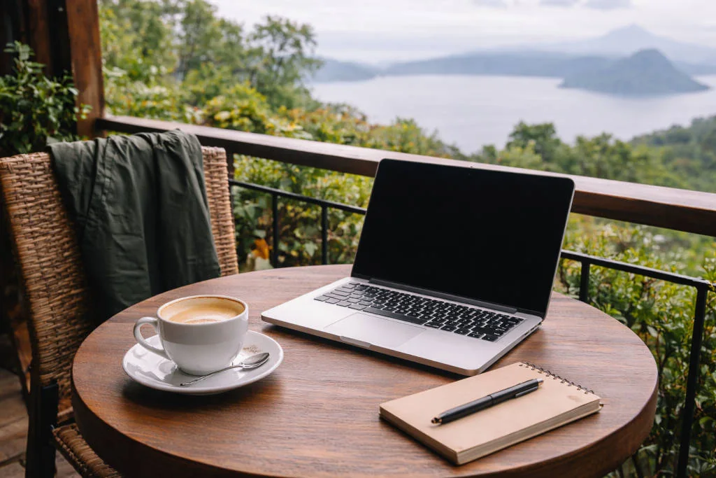 Work friendly cafe setup in Tagaytay with coffee and laptop for best cafes in tagaytay