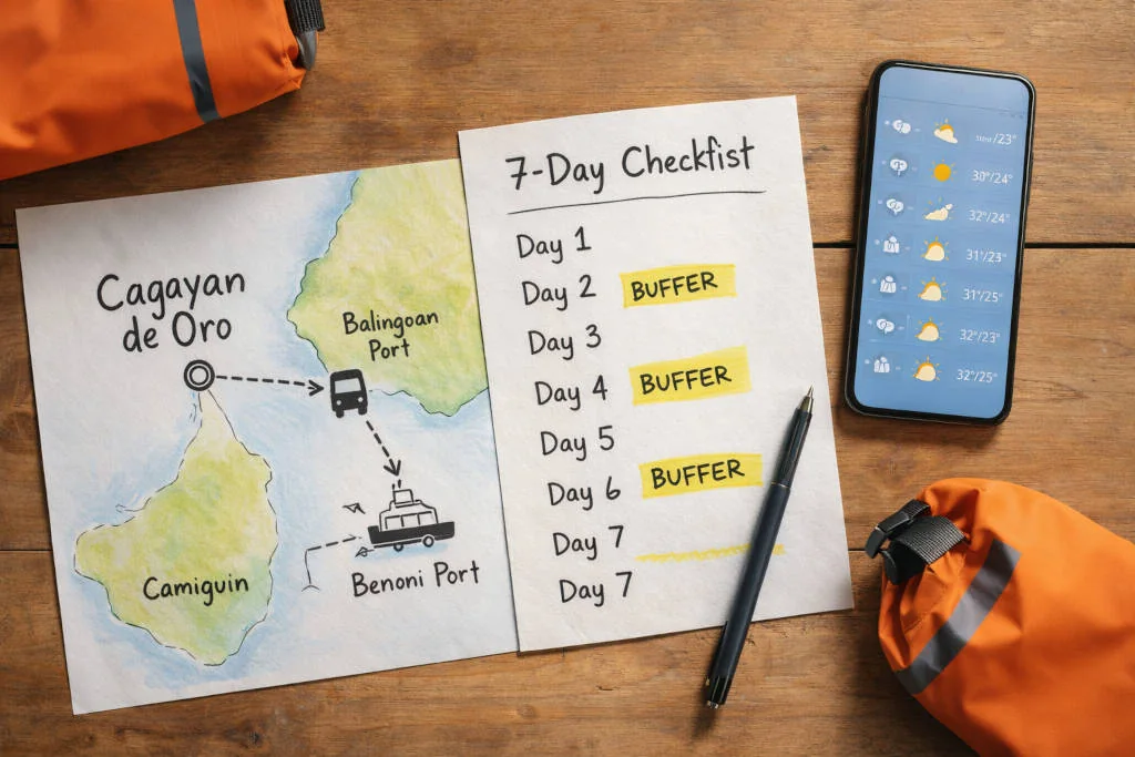 cagayan de oro itinerary 7 days route overview with buffers and transfer notes