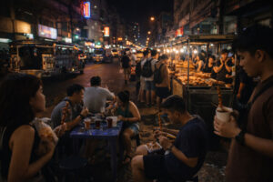 Cebu night market food cluster in downtown Colon with street-style stalls at night