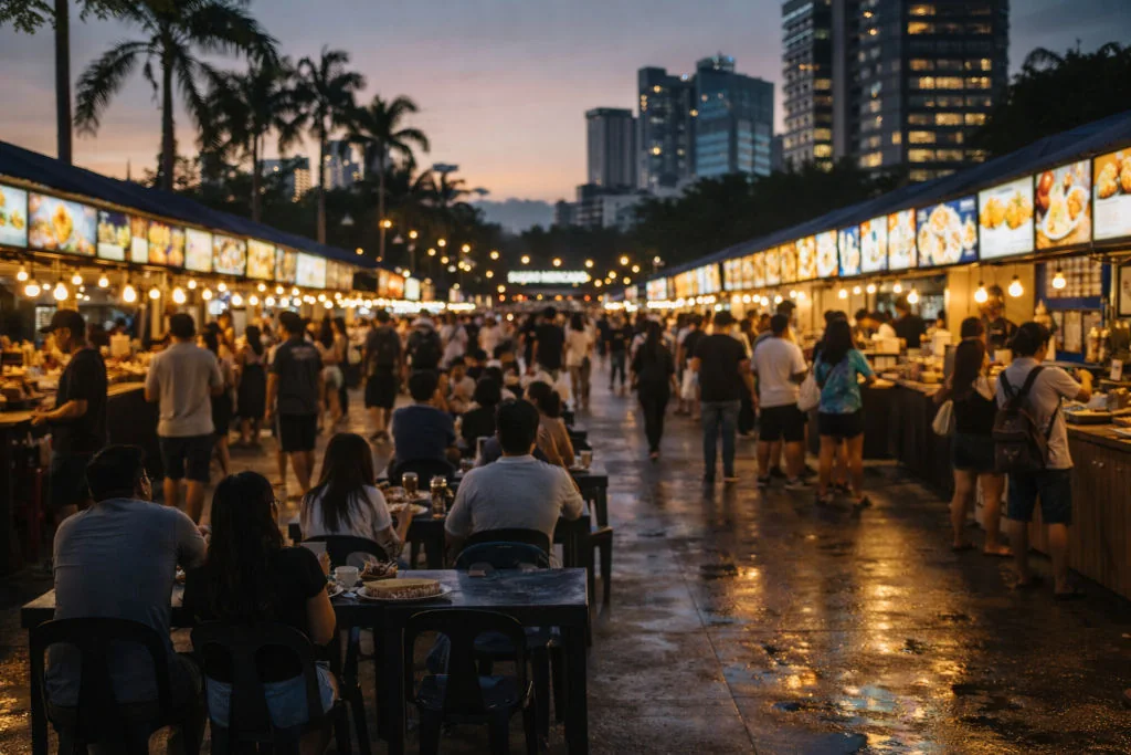 Cebu night market food scene at Sugbo Mercado in IT Park with busy stalls